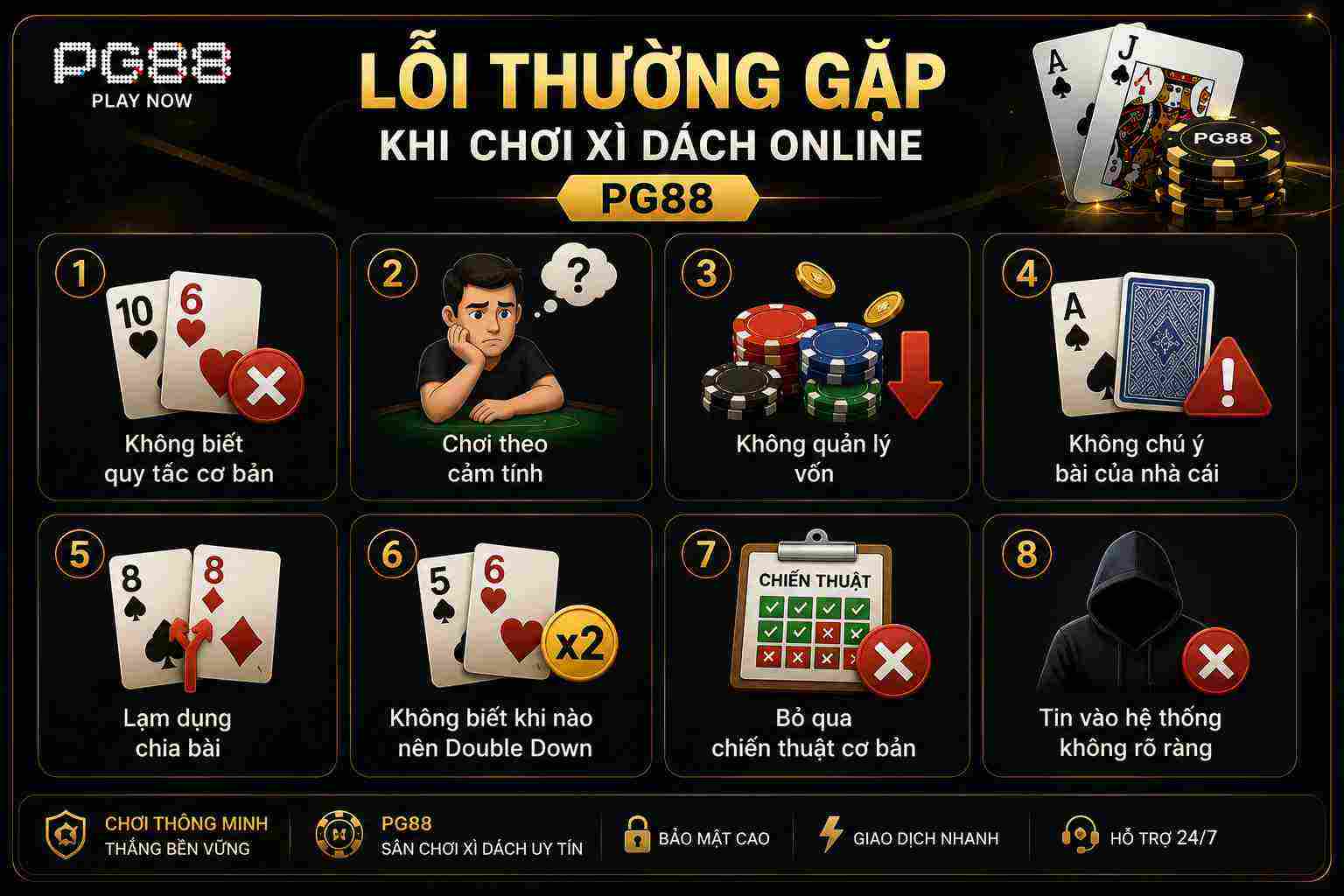 Lỗi thường gặp khi chơi xì dách online PG88